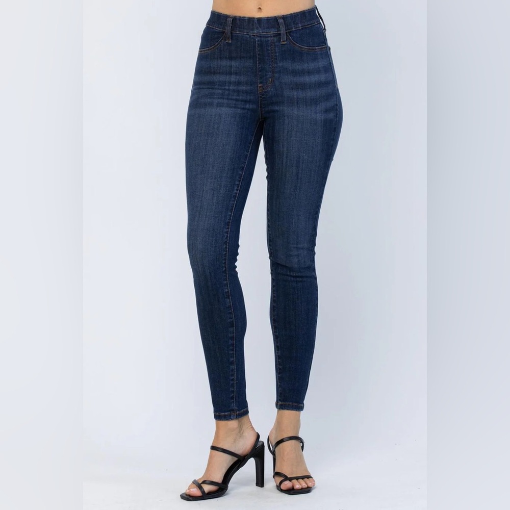 Judy Blue Womens High Rise Pull On Dark Wash Skinny Denim Jeans Sz 11/30